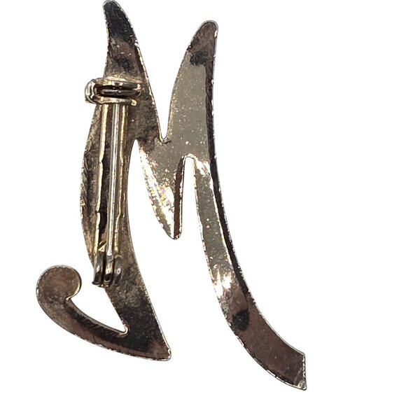 Vtg Script Letter "M" Pin Brooch Silver Tone Monogram Initial Gift Keepsake Name - Picture 2 of 8